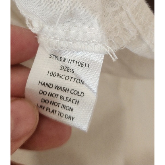 GRADE GATHER White Cropped Wrap Shirt Long Sleeve Collared Button Front Size S - Picture 5 of 5